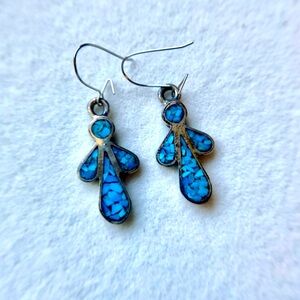 Vintage Silver & Turquoise Angel Cross Drop Earrings Southwestern